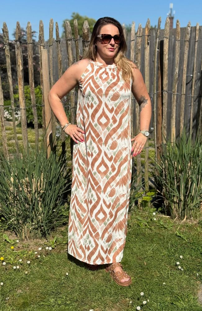 Sommerkleid mit Muster cognac