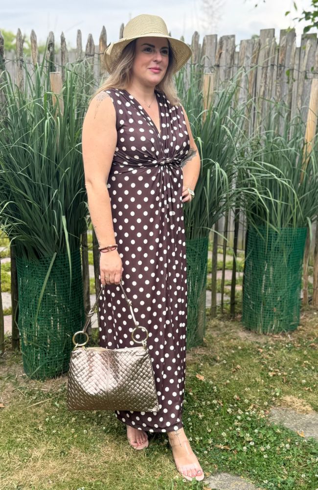 Figurbetontes Kleid Punkte braun