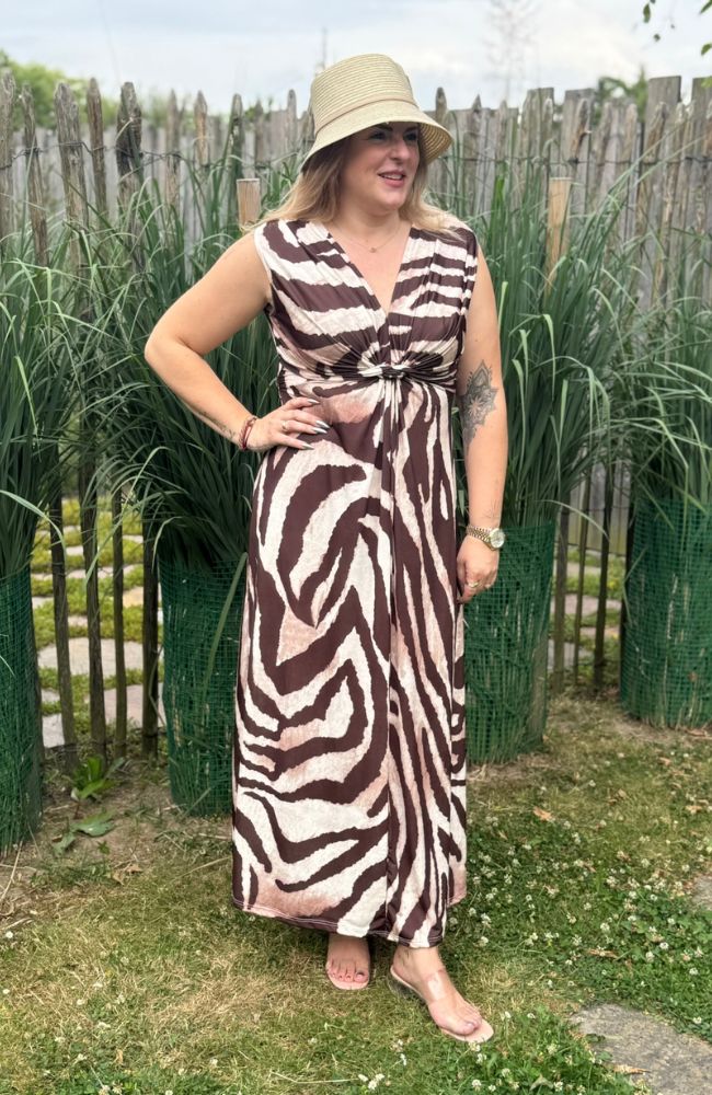Figurbetontes Kleid Zebra braun