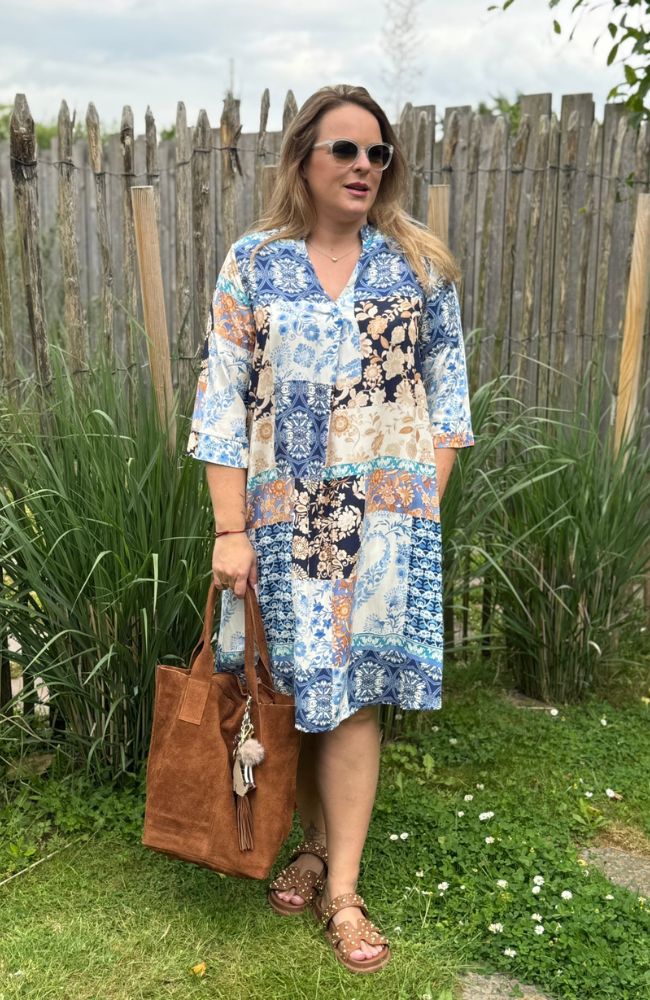 Schönes leichtes Sommerkleidchen blau/beige