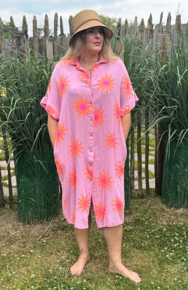 Musselin Kleid rosa mit Sonnen
