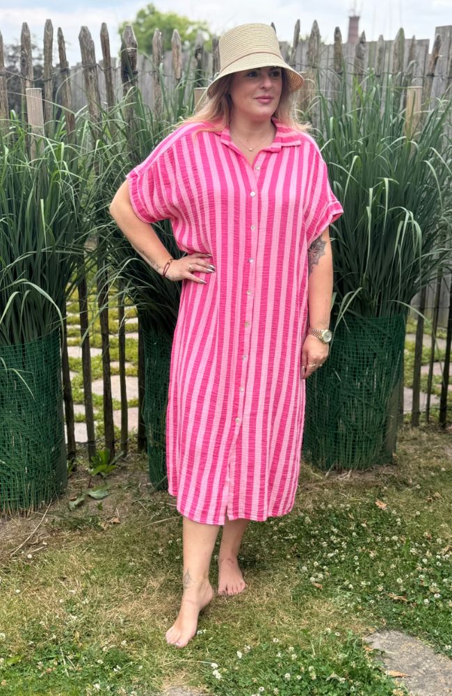 Musselin Kleid gestreift pink/rosa