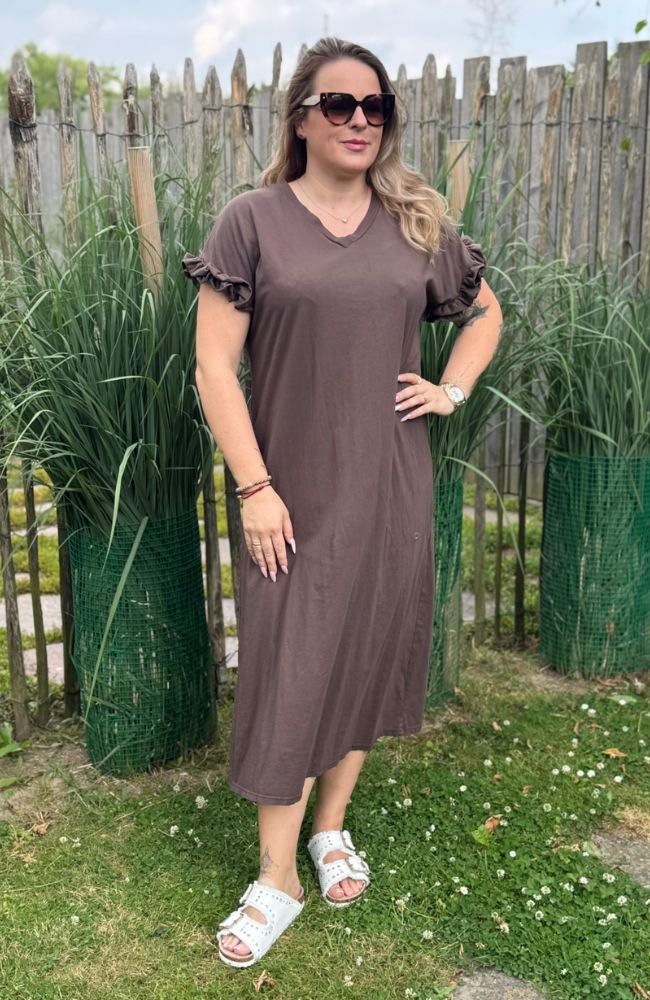 T-Shirtkleid mit Rüschenärmel braun