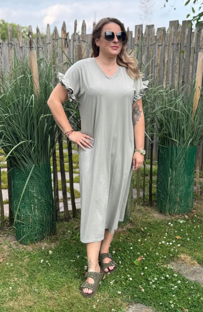 T-Shirtkleid mit Rüschenärmel salbei