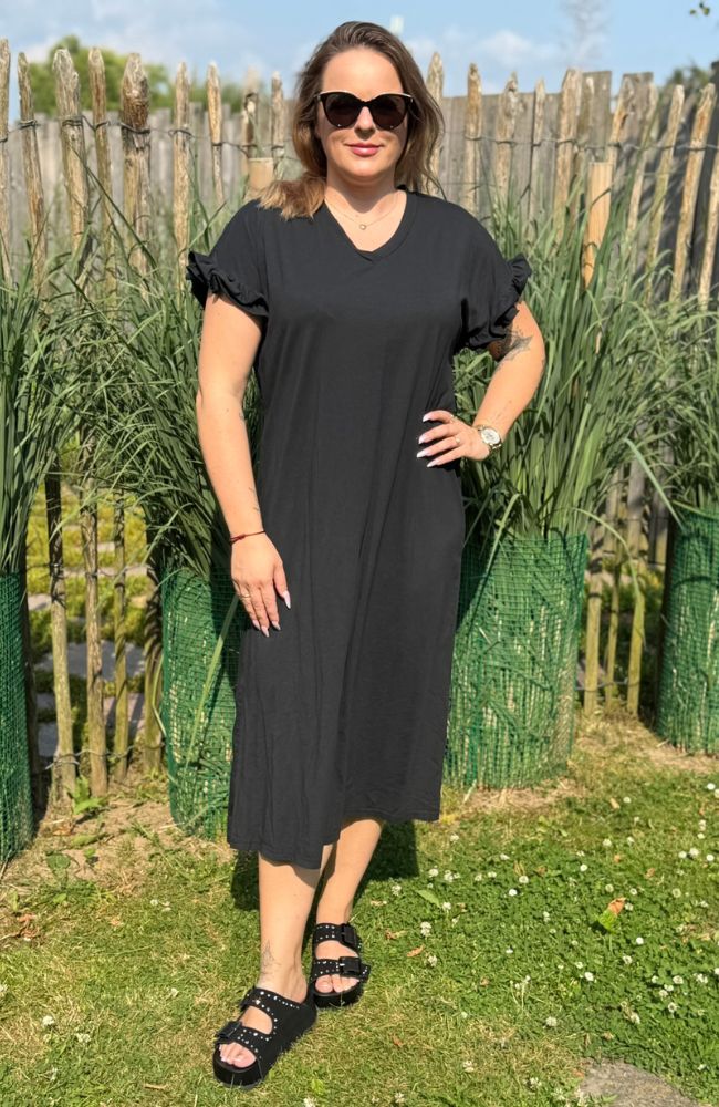 T-Shirtkleid mit Rüschenärmel schwarz