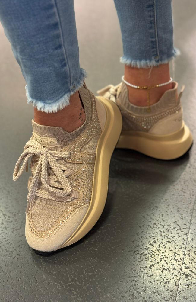 Tosca Blu Sneaker beige mit Glitzer Steinchen
